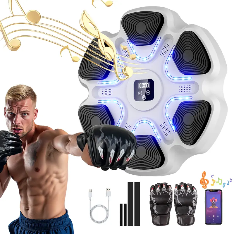 GKHMNEW 2026 New Bluetooth Smart Arcade Punching Machine Boxing - Interactive Music-Synced LED Lighting, Easy Wall Installation Unisex Adults Home Gym Equipment, Gloves & Gear Set for Cardio Training & Stress Relief