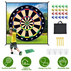 Golf Chipping Dart Game Mat Set With 20 Sticky Balls Ground Stakes Hanging Hooks Carrying Bag Indoor Outdoor Golf Hitting Training Game Mat For Kids Beginners,summervibes