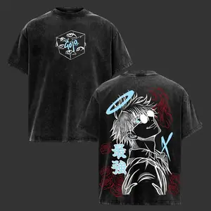 Gojo Satoru Vintage Washed Oversized T-Shirt – Jujutsu Kaisen Anime Graphic Tee, Soft Cotton Casual Streetwear Apparel, Unisex Top, Gift for JJK Fans, Anime Aesthetic Outfit