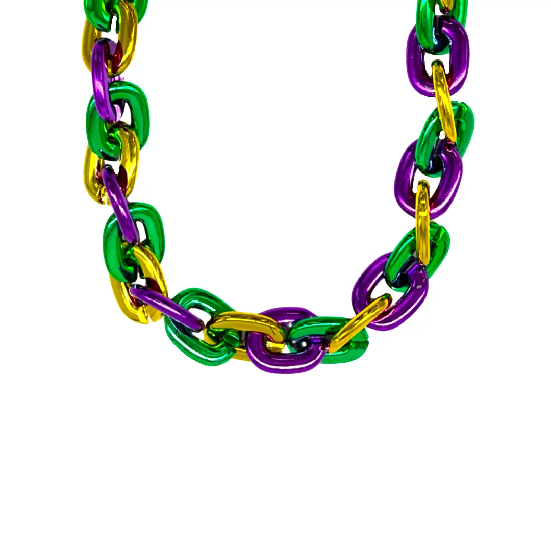 36" Jumbo Purple, Green, & Gold Chain Link Necklace - 3.5cm x 4.5cm (Each)