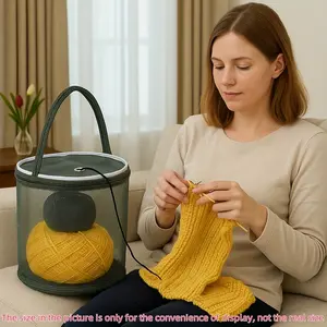 Large Capacity Drawstring Yarn Storage Bag, Rotating Drum Design, with Hole and Handle, Travel Friendly, Ideal for Beginners and Seniors