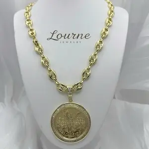 #1342 Necklace gg centenario 22 inch 14k Laminado capas Oro Real High quality