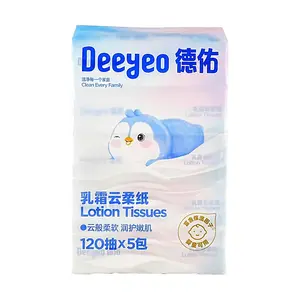 Deeyeo Ultra Soft Facial Tissues - Gentle & Skin-Friendly Cloud-Like Touch, 5 Packs Bulk, 120 Tissues/Pack, 3 Packs/Box for Home & Travel