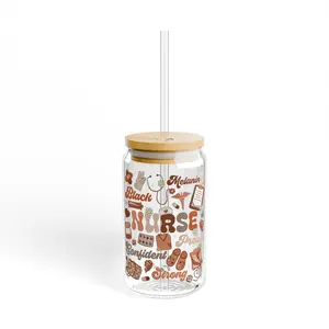 Nurse Glass Sipper Tumbler — 16 oz Bamboo Lid & Straw