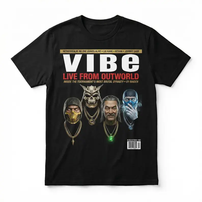 Silver Lake Vintage Mortal Kombat Graphic T-Shirt for Men - Men's Top, Short-Sleeve, Fitted Lightweight Dacron Herringbone Gamer Streetwear Clothes with Round Neck Printed Ink