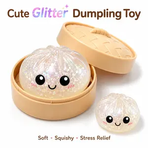 Giant Glitter Dumpling, Giant Dumpling Squishy, Mega Rainbow Dumplings, Cute Anxiety Relief Fidget Toy, with Steamer Box,Soft Squeeze Decompression Dough for Adults summerwins