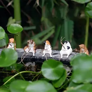 Cute Cat Fishing Figurine, 21pcs/set Miniature Cat Fishing Figurine, Micro Landscape Ornament, Home Decor for Living Room Bedroom Garden