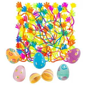 Metallic Design Multicolor Plastic Easter Egg & Sticky Toy Kit for 72