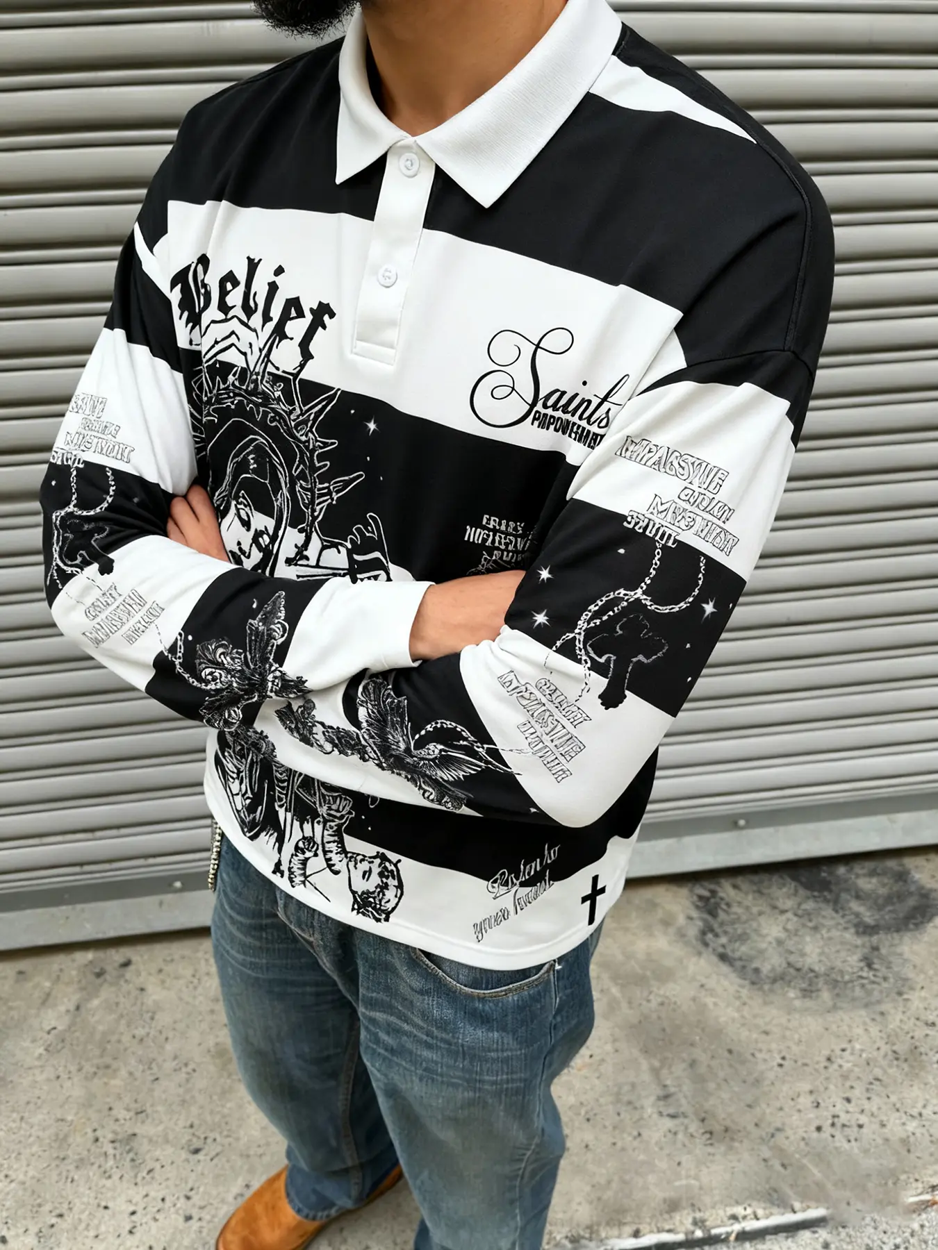 Men's Fashion Streetwear Y2K Style Half-Open Collar Polo Shirt