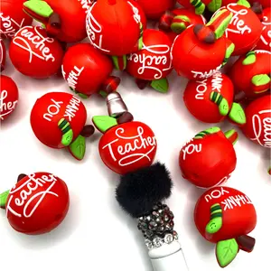 Thank You Teacher 3D Silicone Focal Beads | Apple Shape Beading Teacher Craft Project School Beaded Pen
