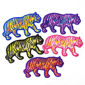 5Pcs Tiger Cool Iron On Patches Embroidered Appliques Fashion Accessories DIY Custom Decoration for Trucker Hats Clothing Jacket