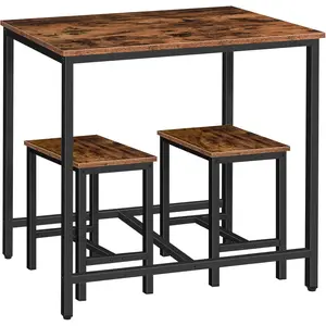 3- Industrial Dining Table Set, Kitchen Table, Space Saving Dinette for Kitchen, Dining Room, Small Space, Breakfast Nook, Living Room, Party, Rustic Brown and Black BF75CZ01G1