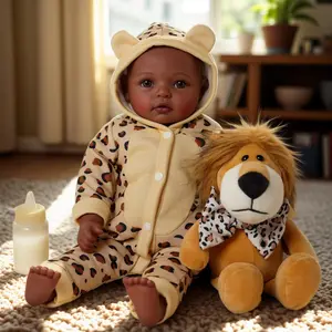 BABESIDE Lumi Adorable Lifelike Black Baby Doll 17" Handmade Realistic African American Baby Dolls with Premium Outfit & Accessories Pretend Play Gift for Toddlers Age 3+