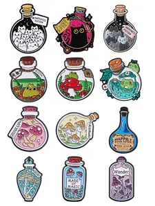 12-Piece Magic Potion Bottle Brooch Set, Vintage Enamel Pins, Cat Fairy Mushroom Frog Designs, Alloy Lapel Backpack Pins, Fashion Accessories