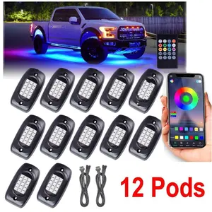 12-Pod RGB Rock Lights with LED Chips, Colorful Glow & RGB Lighting, Waterproof Plug-N-Play Underbody LED Kit for Offroad SUVs, Bluetooth App Control, Music Sync, Universal Fit Easy-Install Trail Accessory