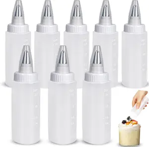 9 Pcs 6 oz Plastic Squeeze Applicator Writer Bottles Cookie Icing Bottles Sugar Cookie Cake Decorating Supplies for Food Coloring Frosting Pancake Arts