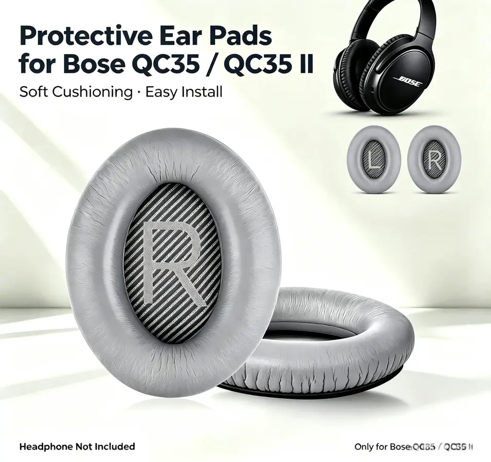 Replacement Earpad Cushions for QuietComfort 35 (QC35)/QC35 II Headphones, Headphone Accessories with Softer Leather, Noise Isolation Foam, Qc35/Qc35ii