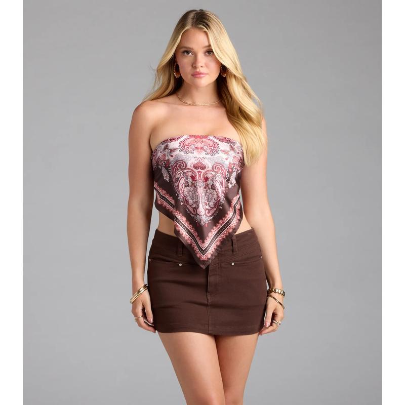 Go With The Flow Paisley Satin Scarf Top