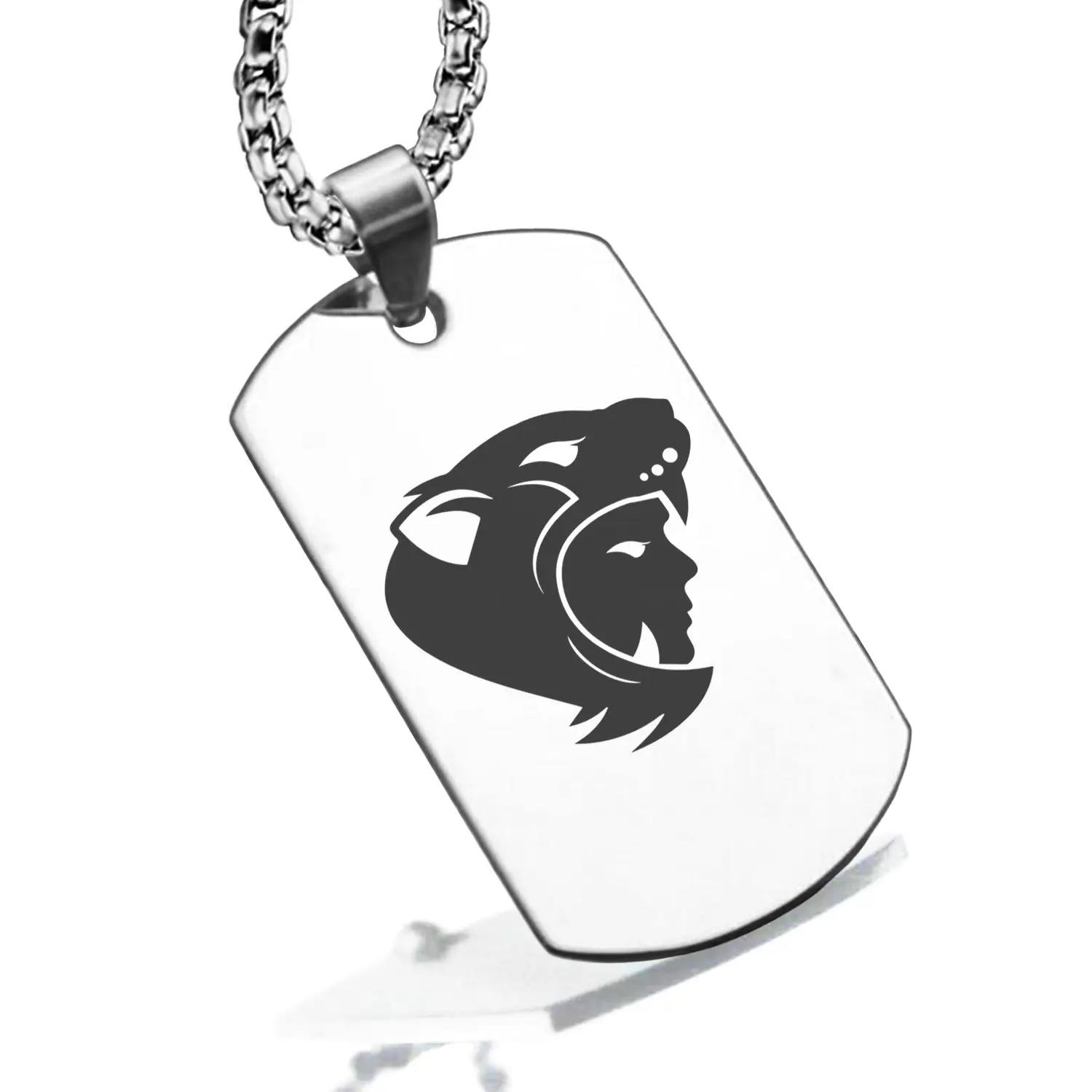 Stainless Steel Aztec Jaguar Warrior Champion Dog Tag Pendant
