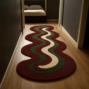 Vintage American Style Wave Stripe Carpet, Foldable Plush Rug, Soft Area Rug for Living Room Bedroom Corridor Kitchen, Easy Care Decorative Mat