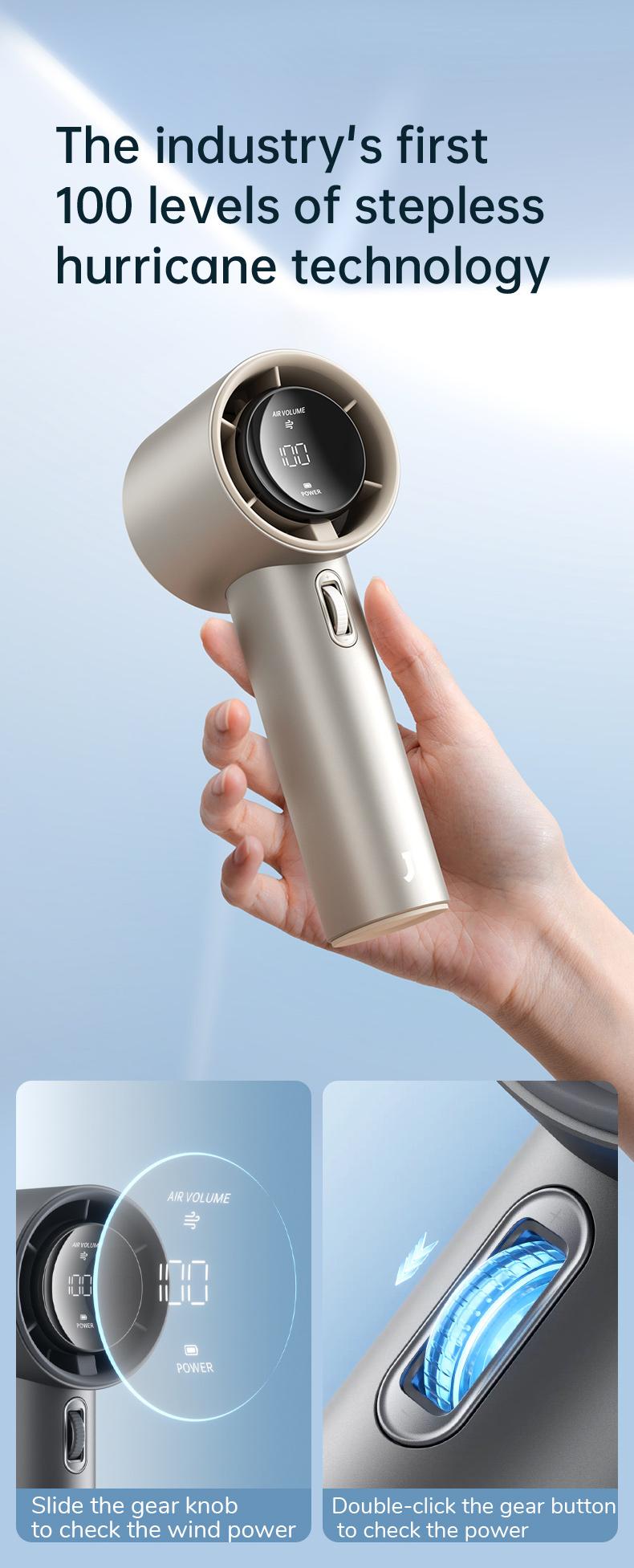 JISULIFE Handheld Fan Pro1S - 5000mAh Battery, 9m/s Wind Speed, Digital Display, USB Rechargeable, Portable Fan for Travel & Outdoor, Gifts for Women Men, Brushless Motor, 15000 RPM, 3-15 Hours Cooling JISULIFE Handheld Fan Pro1S - 5000mAh Battery, 9m/s Wind Speed, Digital Display, USB Rechargeable, Portable Fan for Travel & Outdoor, Gifts for Women Men, Brushless Motor, 15000 RPM, 3-15 Hours Cooling