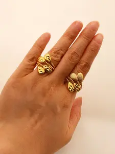 Dubai Gold Leaf Ring for Women, African Jewelry, Ethiopian Gold Wedding Band, Adjustable High-Quality Polished Ring, Elegant Style
