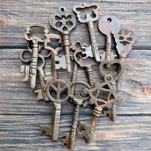 Vintage Iron Skeleton Key Set (6 Pieces) - Antique Style Keychains with Stamped Words: Happiness, Life, Luck, Love, Joy, Friendship, Hope, Dreams, Grace, Peace, Soul, Success, Wish