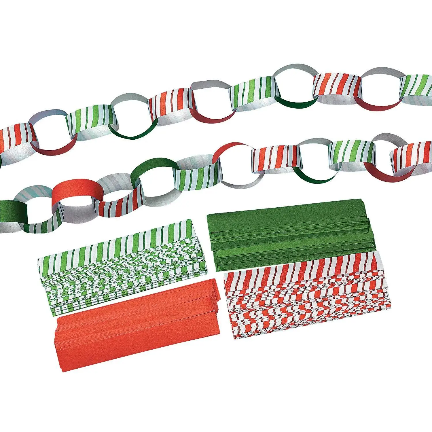 7" Bulk 500 Pc. Candy Cane-Striped Red & Green Paper Chain Strips
