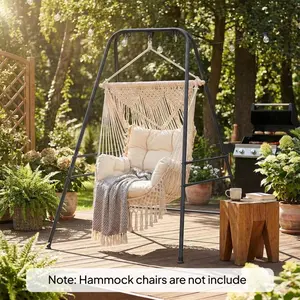 Hammock Chair Stand Indoor and Outdoor Use with Anti-Slip Foot Pads, 2 Carabiners, Black