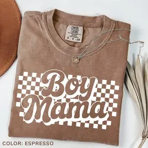 Comfort Colors Boy Mama TShirt, Retro Checkers Tee, Mama of Boys Shirt, Mother's Day Gift