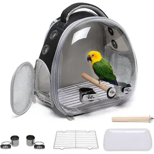 Bird Carrier Cage, Pet Travel Carrier Backpack with Standing Perch,Parrot Cockatiel Carrier Bag, Food Bowl for Lovebirds Conures Parakeet Budgie Canary & Small Animal (Accessories+Black)