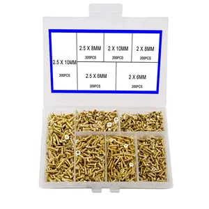 1200pcs Small Screws Phillips Flat Head Cross Self Tapping Tiny Screw Cabinet Electronic Accessories Screw Multifunctional DIY Micro Woodworking Mini Screw Set Gold