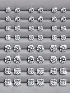 Fashionable Zircon Heart Round Square Stud Earrings Set, Unisex Jewelry Gift for Men Women, Perfect for Christmas Halloween Valentine's Day, Studs Earrings