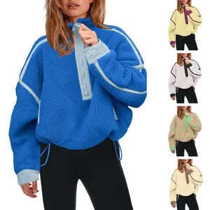 Womens Half Zip Sherpa Fleece Pullover Soft Oversized Sweatshirt with Pockets Warm Fuzzy Sweater#TikTokShopBlackFriday