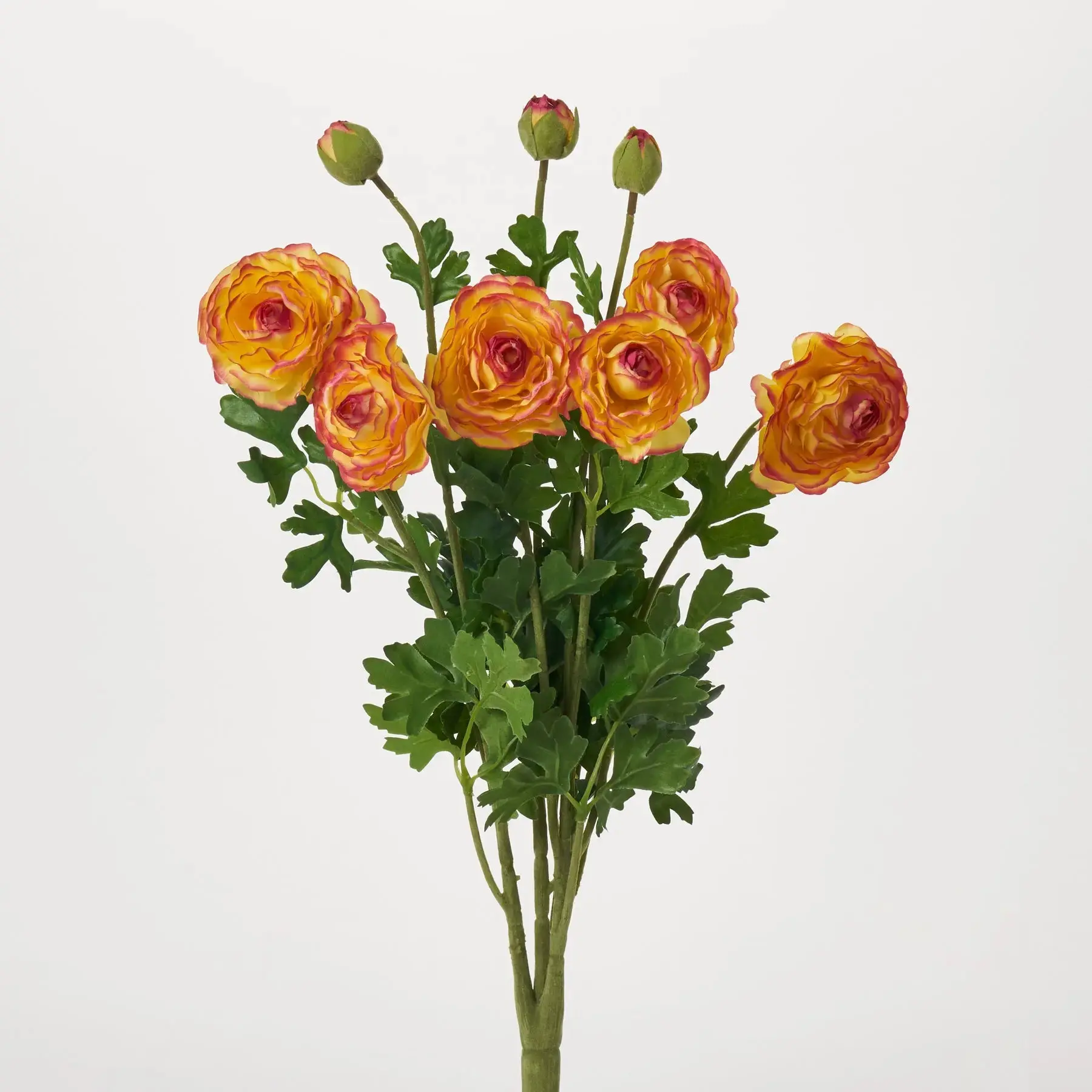 Blooming Two-Tone Yellow & Pink Persian Buttercup Ranunculus Bush Faux Floral Stem Bouquet - 19"