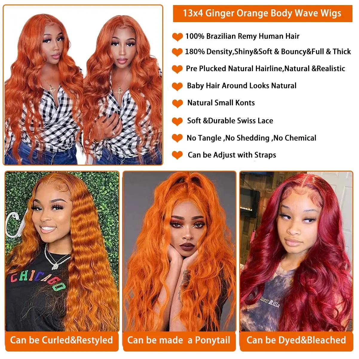 Bling Hair 13x6 Ginger Orange Lace Frontal Wig 100% Human Hair Brazilian 13x4 Body Wave Transparent Frontal Wig Pre-plucked Body Wave Wig For Women