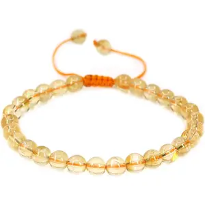 Angelstones Handmade Gemstone 6mm A Grade Citrine Round Beads Adjustable Braided Macrame Tassels Chakra Reiki Bracelets 7-9 inch Unisex