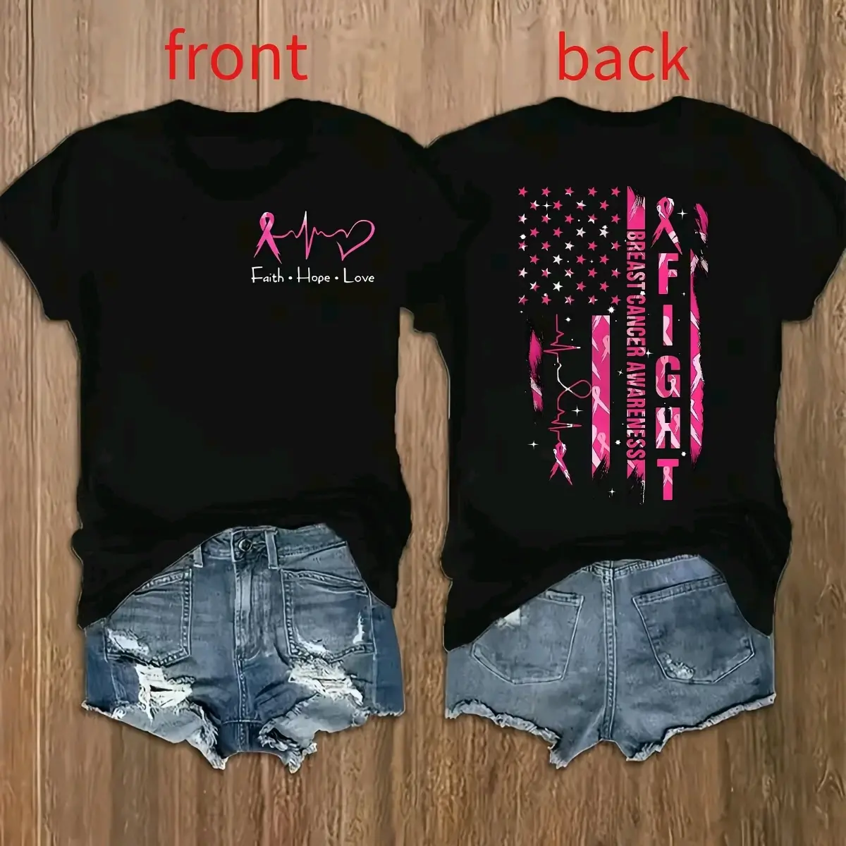 Women's Breast Cancer Awareness Graphic Print T-Shirt -Short Sleeve Crew Neck Casual Top with Pink Ribbon & "Empowerment" Desian,Semi-Sheer Geometric Pattern,Machine Washable for Summer &Spring,Empowerment Clothing