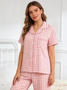 Women's Plaid Pajama Set, Long Sleeve Button Front Cardigan, All-Season Casual Homewear, Perfect Gift Choice