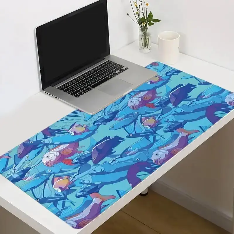 Colorful Fish Gaming Mouse Pad Ocean Design Computer Desk Mat Rubber Base with Stitched Edge Non-Slip Desk Accessories XL Large Extended Keyboard pad for Office Home as Gifts