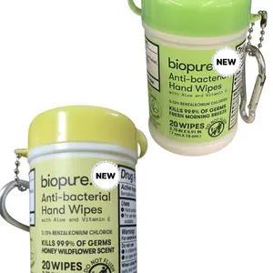 1x 20 Ct Mini Anti-Bacterial Hand Santizing Wipes with Aloe and Vitamin E,Kills Germs,Fresh Morning Scent,KeyChain&Clip, 2.75INx5.91In