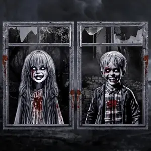 Horror Halloween Party Banner Decorations - Scary Girl and Boy Window Covering Silhouette Decorations, Durable Polyester Material, Easy to Install, Halloween Decorations, Outdoor Decorations, Spooky House Decorations
