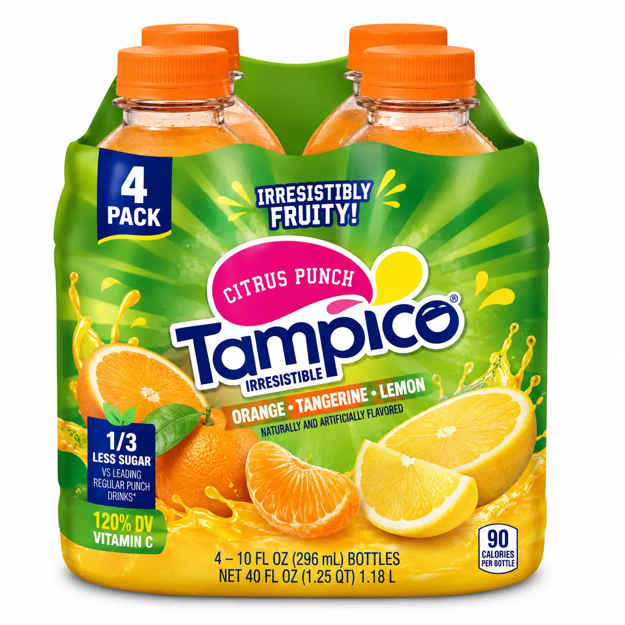 Tampico Citrus Punch 4-Pack 10 fl oz Bottles Orange Tangerine Lemon Flavor Vitamin C Enriched Refreshing Fruity Beverage for Home School Work Travel