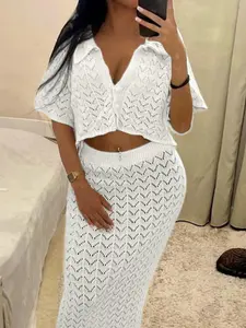 Women's Solid Sheer  Top & Long Skirt Cover Up Set, Casual Fashion Two-piece Cover Up Set for Daily Holiday Vacation Wear, Ladies Clothes for All Seasons, Womenswear