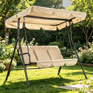 3-Seat Outdoor Porch Swing with Adjustable Canopy for Patio, Backyard, and Garden Relaxing