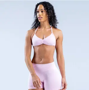 with logo | dfyne Women’s 2 Piece Workout Set Halter Sports Bra High Waisted Leggings Gym Activewear