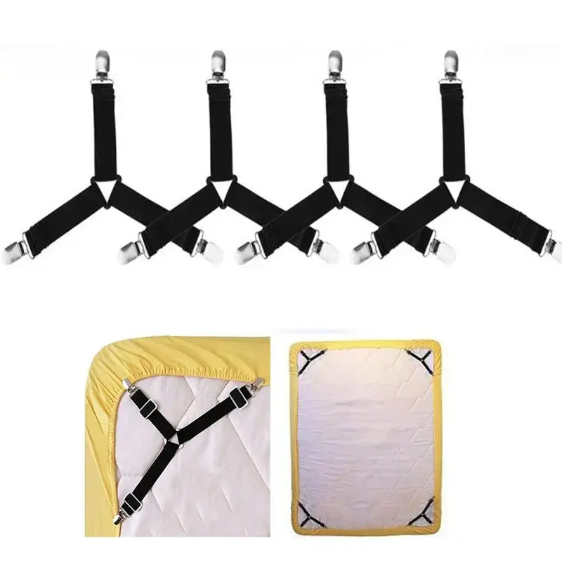 4 Pack Bed Sheet Clips With Elastic Straps- Keeps Sheets Tight, Fits All Mattress Sizes