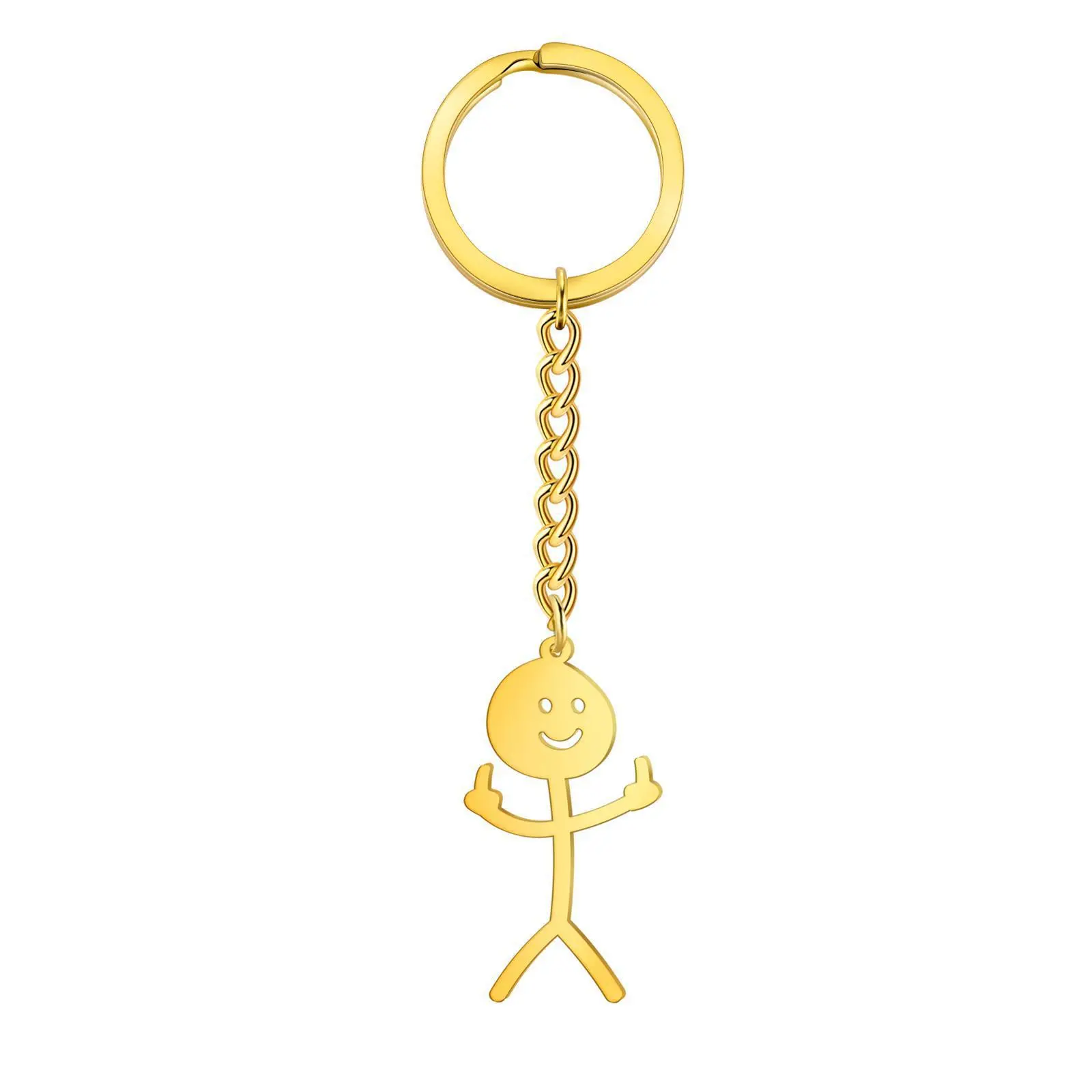 Stainless Steel Skeleton Smiley Little Man Sign Language Keychain - Medium Stickman Pendant for Couples & Gifts
