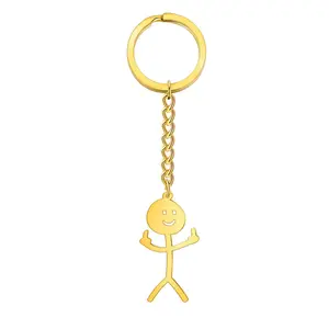 Stainless Steel Skeleton Smiley Little Man Sign Language Keychain - Medium Stickman Pendant for Couples & Gifts