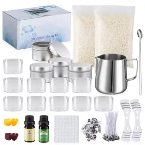 A complete DIY candle making kit, including essential oils - suitable for beginners, including soy wax, mixing spoon, measuring cup, storage jar, colored wax block, etc., handmade DIY aromatherapy candle tool set.